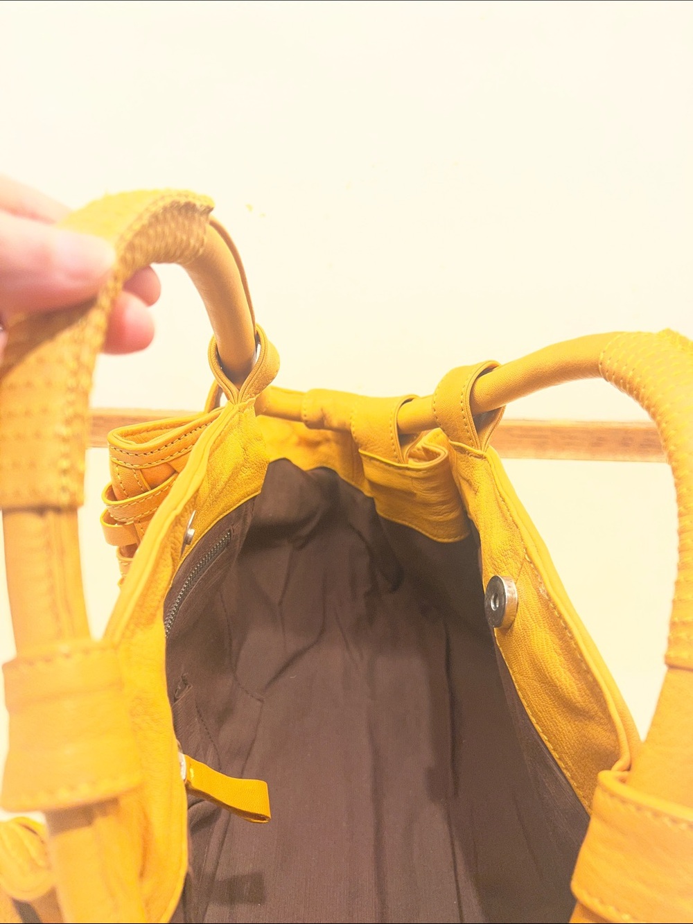 Woven Genuine Leather Tote Bag in Tan - Picture 5 of 9